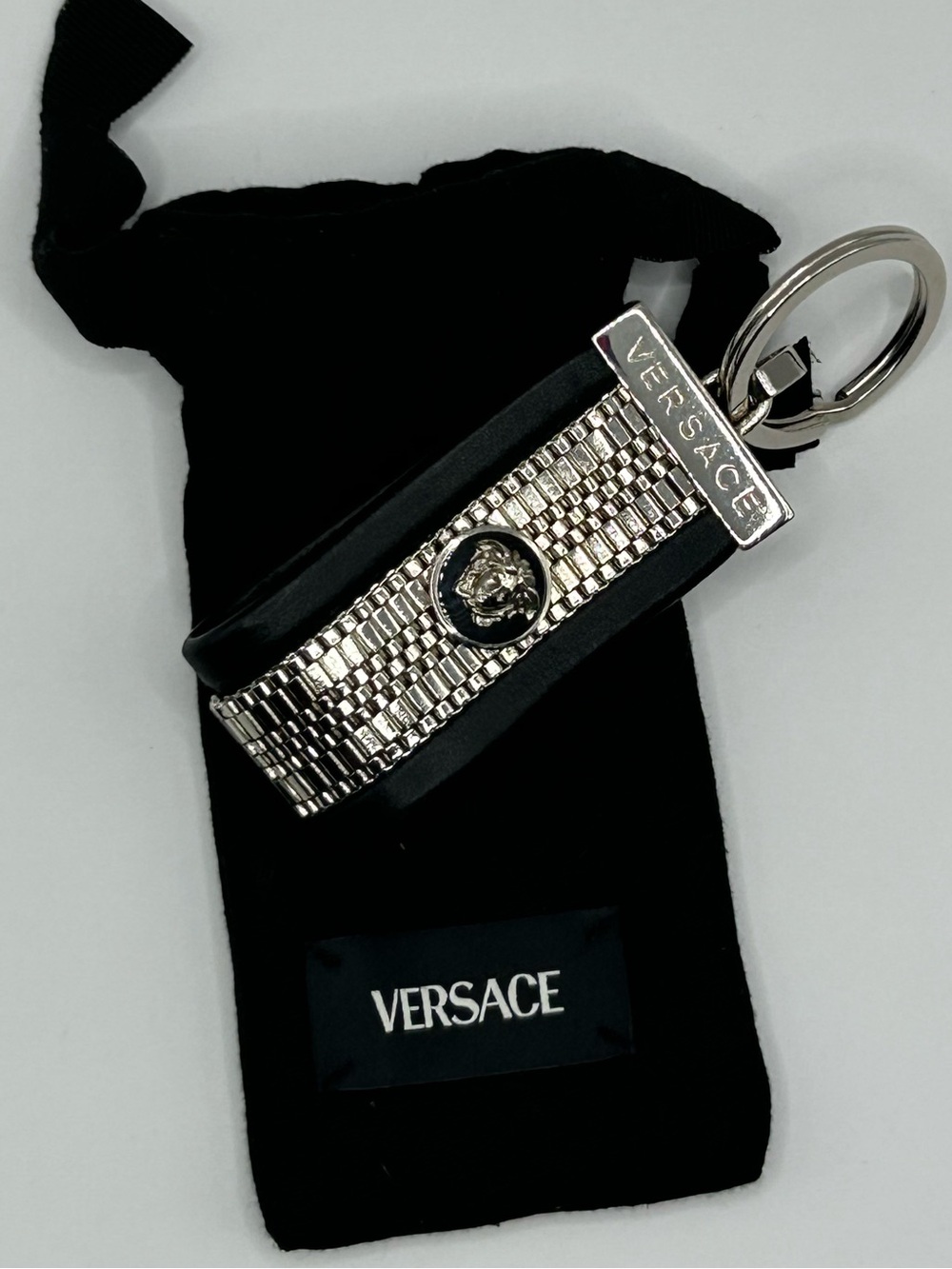 Versace Black and Silver Medusa Strap Key Holder